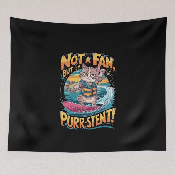 Item preview, Determined Cat Surfing with ‘Not a Fan, But I’m Purr-sistent’ Quote designed and sold by love3617.