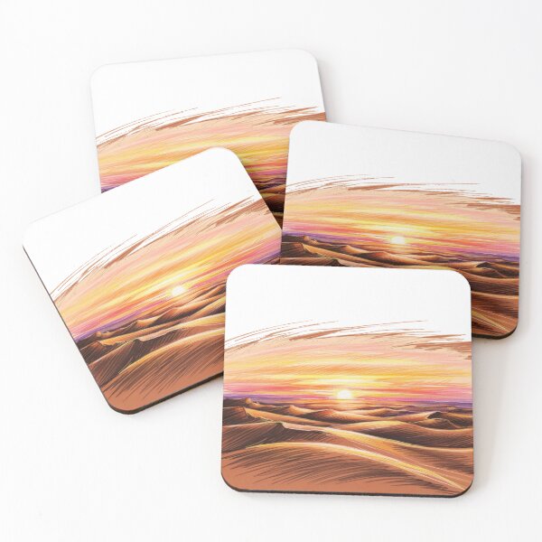 Item preview, A drawing of a desert with a sun setting in the background designed and sold by PWDigitalArt.