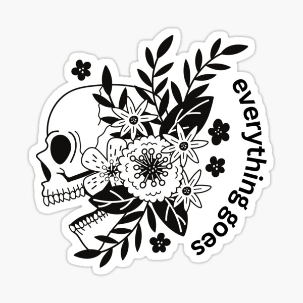 Artikel-Vorschau von alles geht von Mono. von RM von BTS, inspiriert vom minimalistischen Design mit Totenkopf und Blumen. Sticker, designt und verkauft von daebak-shop.