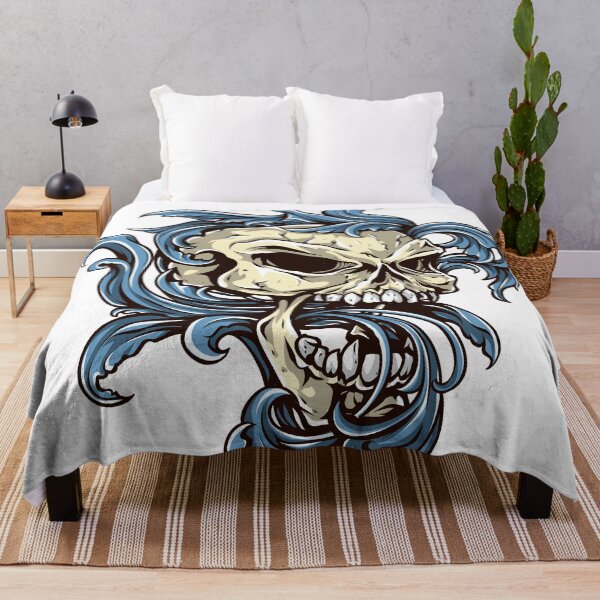 Item preview, digital drawing human skull bone with blue vegetation designed and sold by ak7sailor.