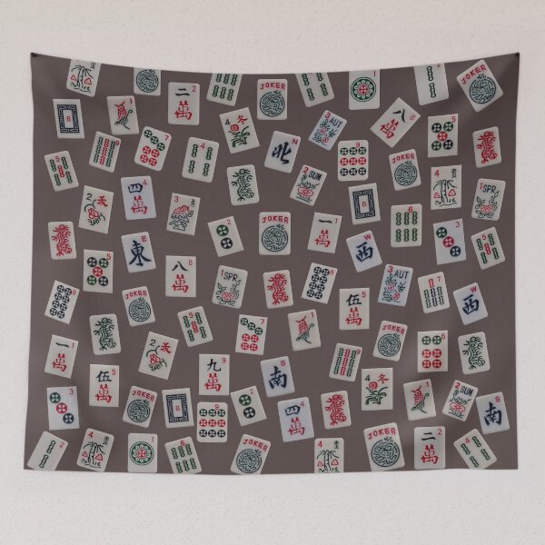 Item preview, Mahjong game tiles symbols design on brown designed and sold by Zina Stromberg.