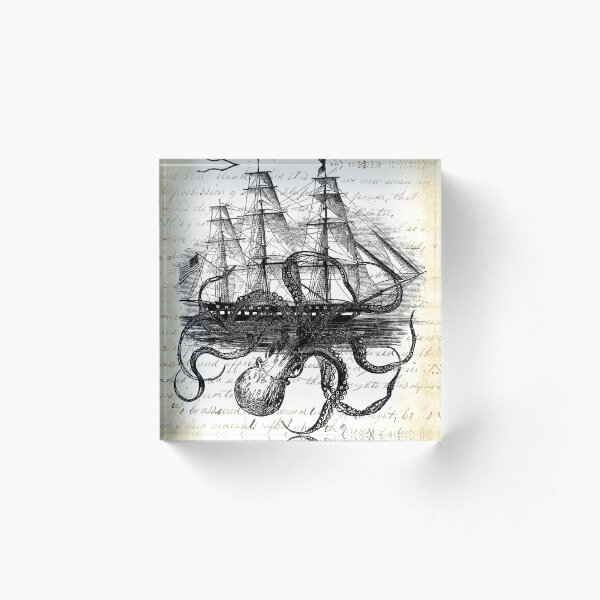 Kraken Octopus Attacking Ship on light journal Acrylic Block