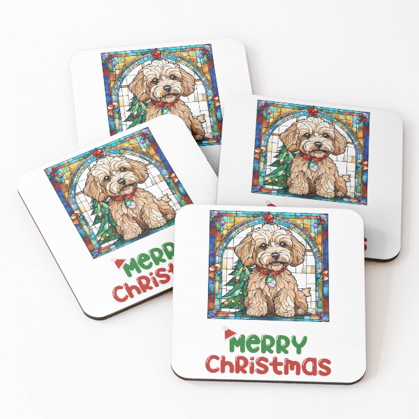 Item preview, Merry Christmas Maltipoo Stained Glass Holiday Design designed and sold by Fredster1966.