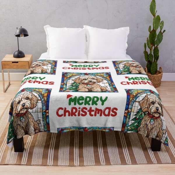 Item preview, Merry Christmas Maltipoo Stained Glass Holiday Design designed and sold by Fredster1966.