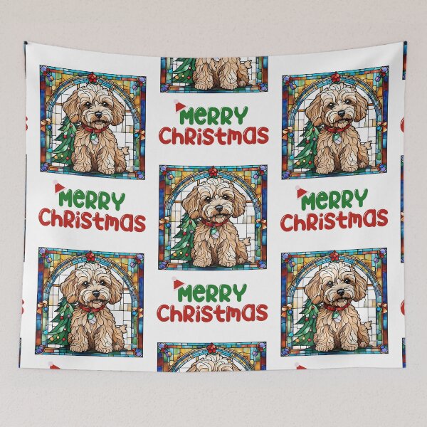 Item preview, Merry Christmas Maltipoo Stained Glass Holiday Design designed and sold by Fredster1966.