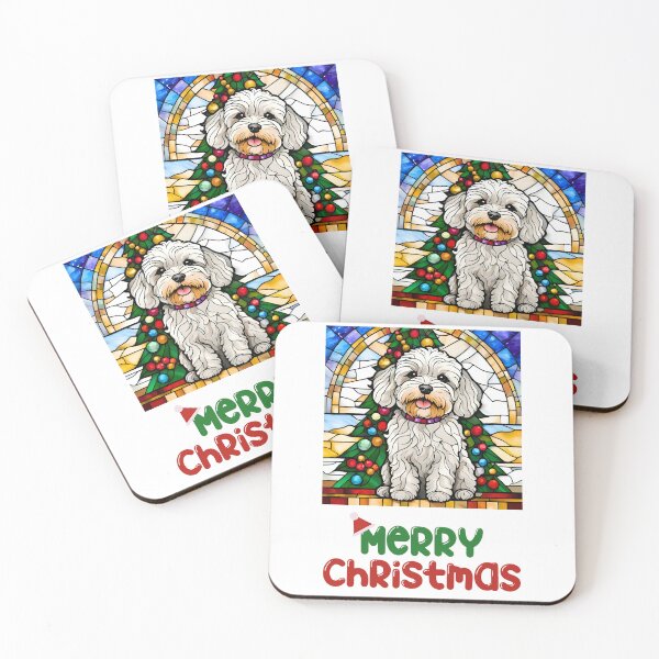 Item preview, Merry Christmas White Maltipoo Stained Glass Holiday Design designed and sold by Fredster1966.