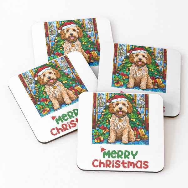 Item preview, Merry Christmas Cockapoo Stained Glass Holiday Design designed and sold by Fredster1966.