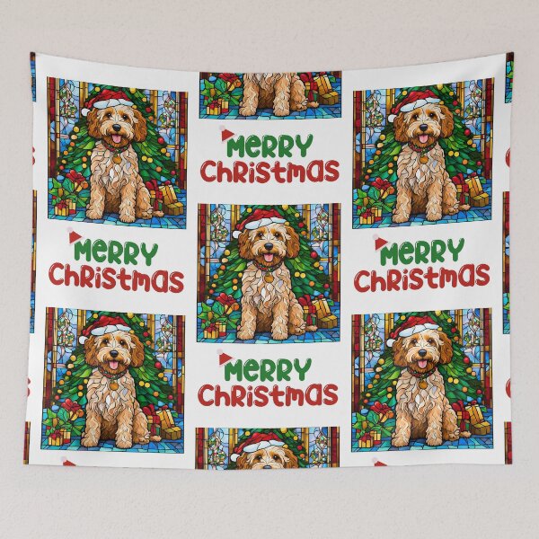 Artikelvorschau, Frohe Weihnachten Cockapoo Buntglas Urlaub Design entworfen und verkauft von Fredster1966.