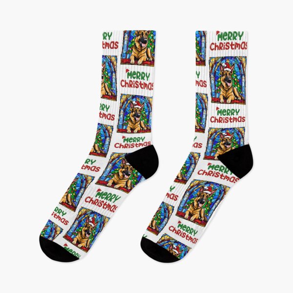 Item preview, Merry Christmas German Shepherd Stained Glass Holiday Design designed and sold by Fredster1966.