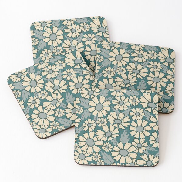 Item preview, Bold retro daisies design in jade, earthy green autumn tones designed and sold by SCdesignqld.