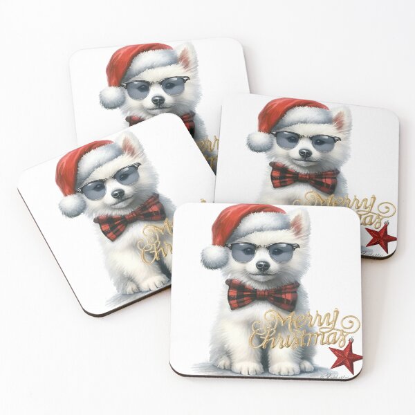 Artikelvorschau, Cooler, hipper, weißer, pelziger Welpe mit Brille und Weihnachtsmütze zu Weihnachten entworfen und verkauft von Yogibear & Rachelle .