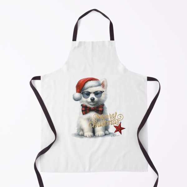 Artikelvorschau, Cooler, hipper, weißer, pelziger Welpe mit Brille und Weihnachtsmütze zu Weihnachten entworfen und verkauft von Yogibear & Rachelle .