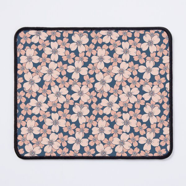 Item preview, Hand-drawn stylised florals in in pale and coral pinks on a dark blue background designed and sold by SCdesignqld.