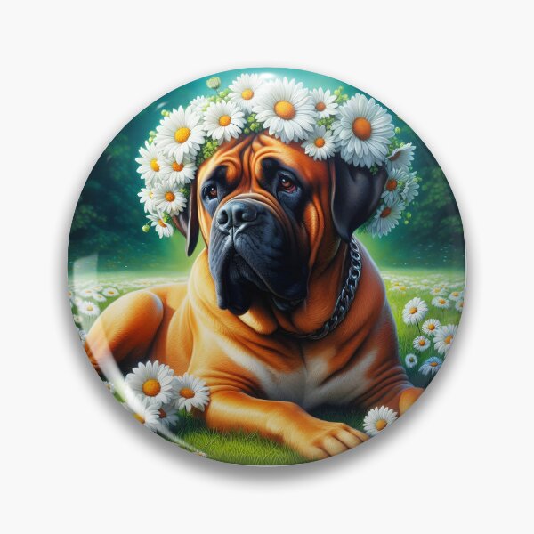 Item preview, Floral mastiff portrait on a field with daisies designed and sold by EmeraldeaArt.