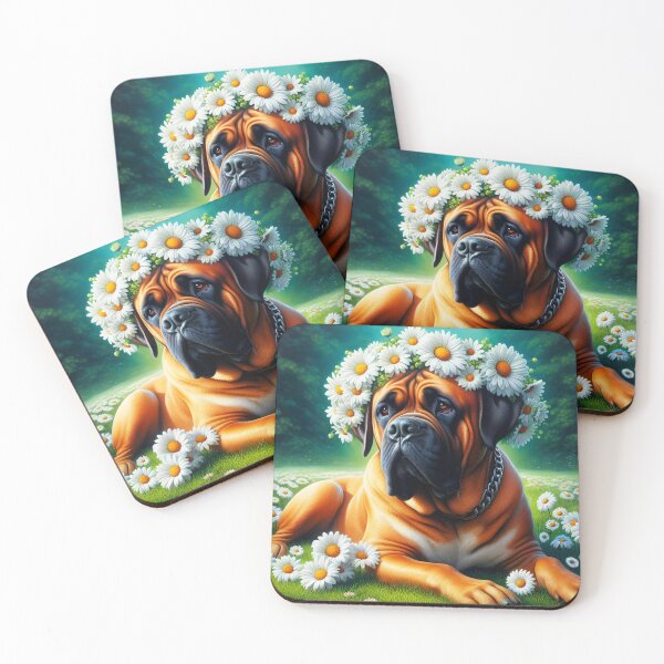 Item preview, Floral mastiff portrait on a field with daisies designed and sold by EmeraldeaArt.