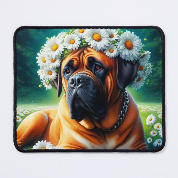 Item preview, Floral mastiff portrait on a field with daisies designed and sold by EmeraldeaArt.