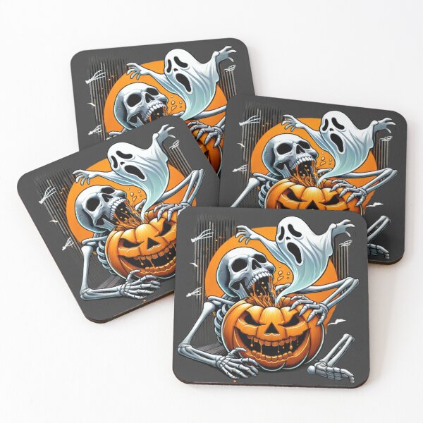 Item preview, 3D Halloween Design: Scary Laughing Pumpkin with Skeleton and Ghost designed and sold by Rayendesign1.