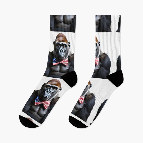 Item preview, Funny cool Gorilla wearing a USA flag bow tie designed and sold by LazyOwlStore.