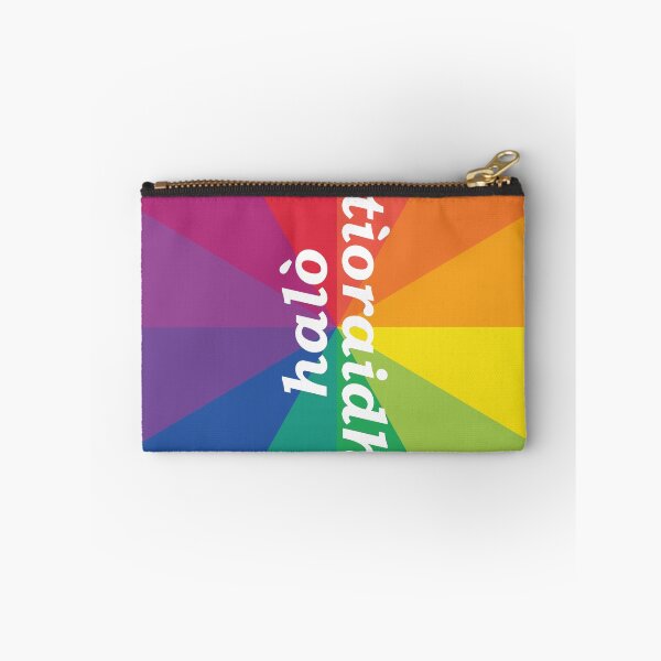 Item preview, halò / tìoraidh (hello /cherrio in Scottish Gaelic) with rainbow brust background designed and sold by Mamaidh Made.
