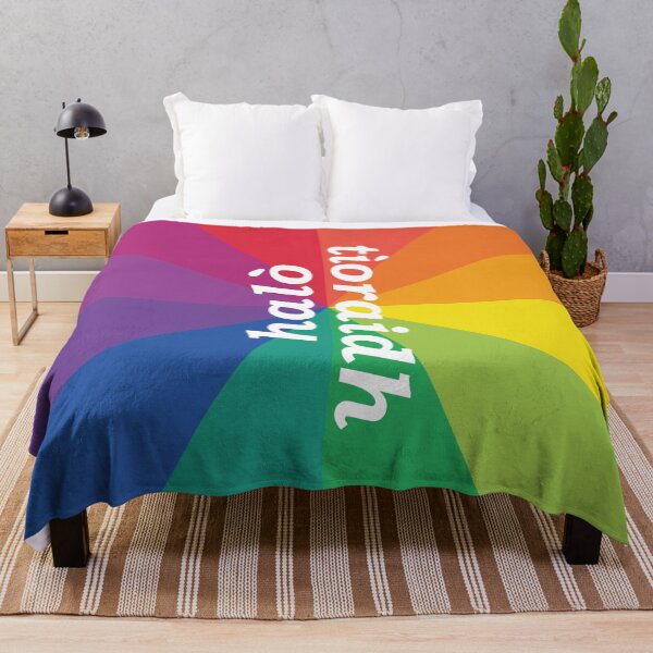 Item preview, halò / tìoraidh (hello /cherrio in Scottish Gaelic) with rainbow brust background designed and sold by Mamaidh Made.