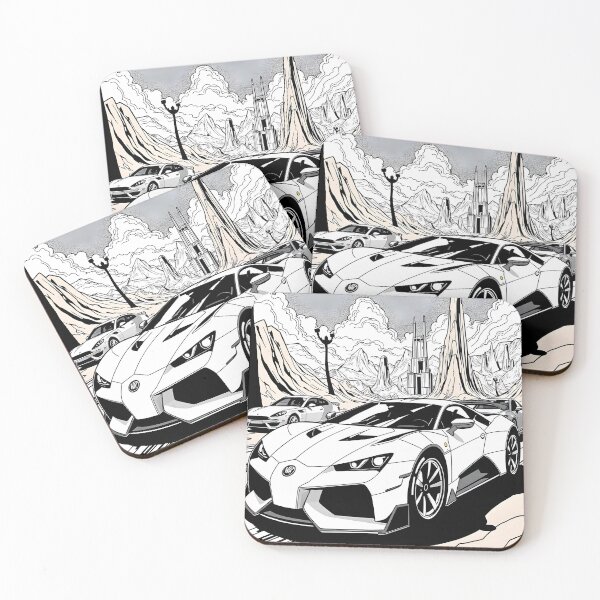 Aperçu de l'œuvre Graphiques en noir et blanc d'une voiture avec des montagnes en arrière-plan créée et vendue par RobiCom.
