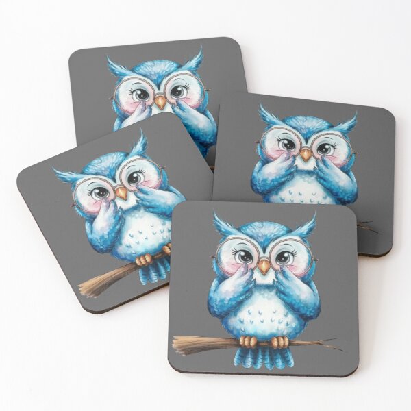 Item preview, blue owl wearing round glasses and has a shy expression designed and sold by 123ks.