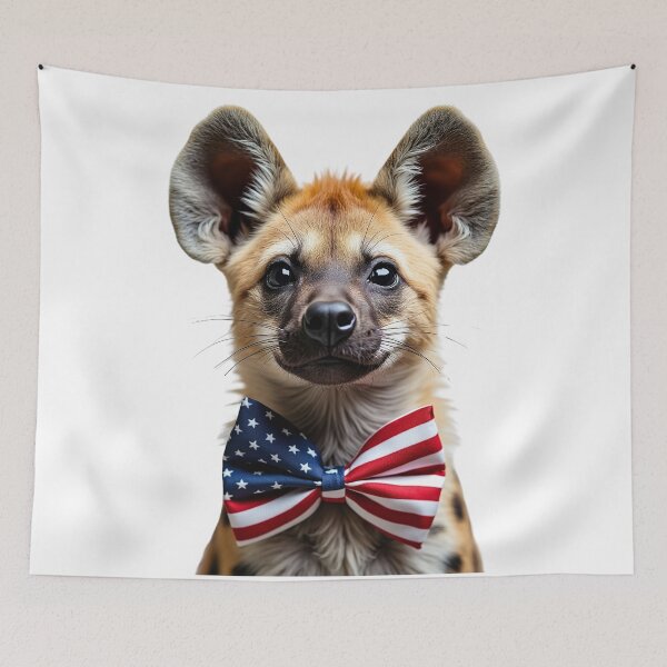 Item preview, Funny cool Hyena wearing a USA flag bow tie designed and sold by LazyOwlStore.