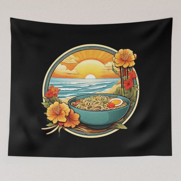 Artikelvorschau, Leckere Ramen am Strand bei Sonnenuntergang mit Hawaii-Orchideen entworfen und verkauft von NautiChic.