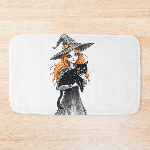 Item preview, Halloween Redhead Witch With Black Cat Illustration designed and sold by JoyPhotoArt.
