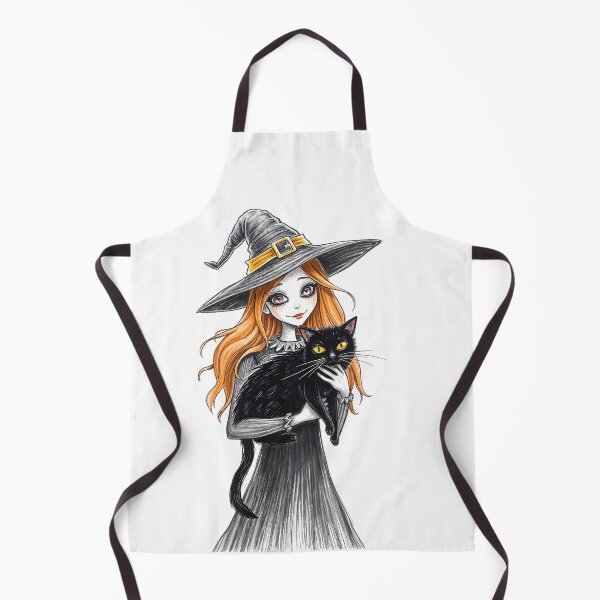 Item preview, Halloween Redhead Witch With Black Cat Illustration designed and sold by JoyPhotoArt.