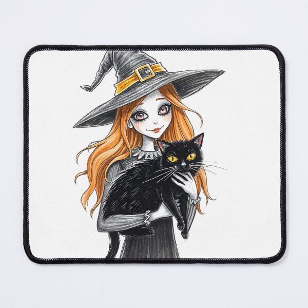 Item preview, Halloween Redhead Witch With Black Cat Illustration designed and sold by JoyPhotoArt.