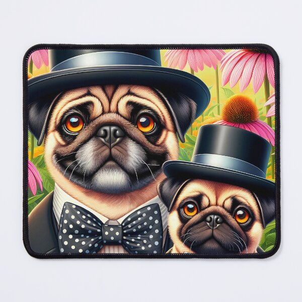 Item preview, Stylish Pup Duo: Bowties and Blooms - pug father and pug puppy designed and sold by EmeraldeaArt.