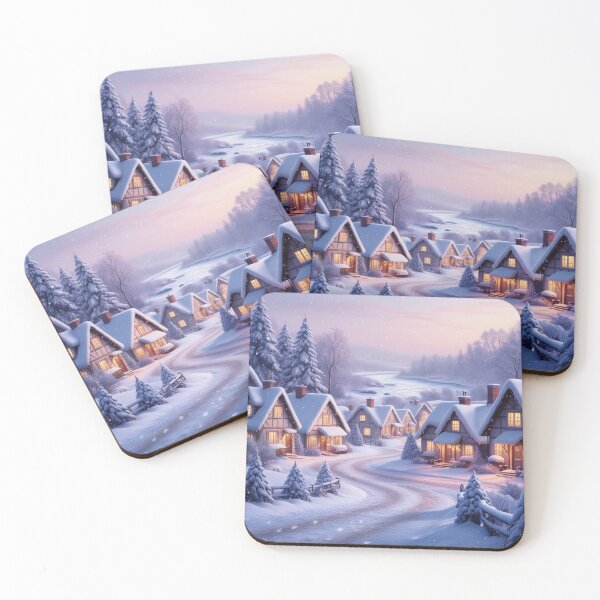 Item preview, A picturesque, nostalgic winter village at dusk designed and sold by larissa-myrie.