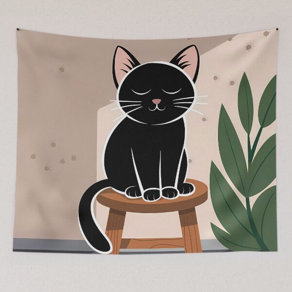 Item preview, Black Cat Minimalist Design with Green Plant designed and sold by Dshoppin.