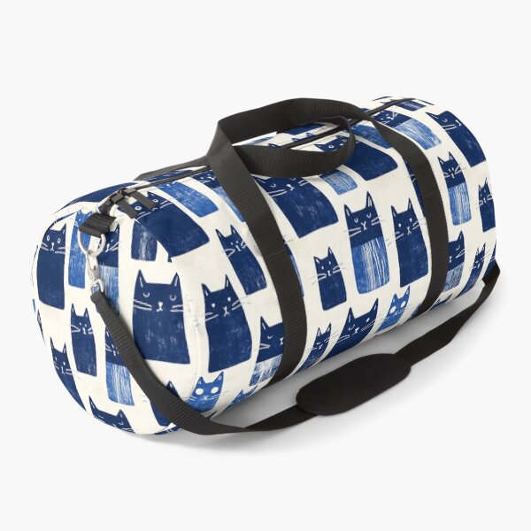 Cats Blue Folk Pattern Duffle Bag