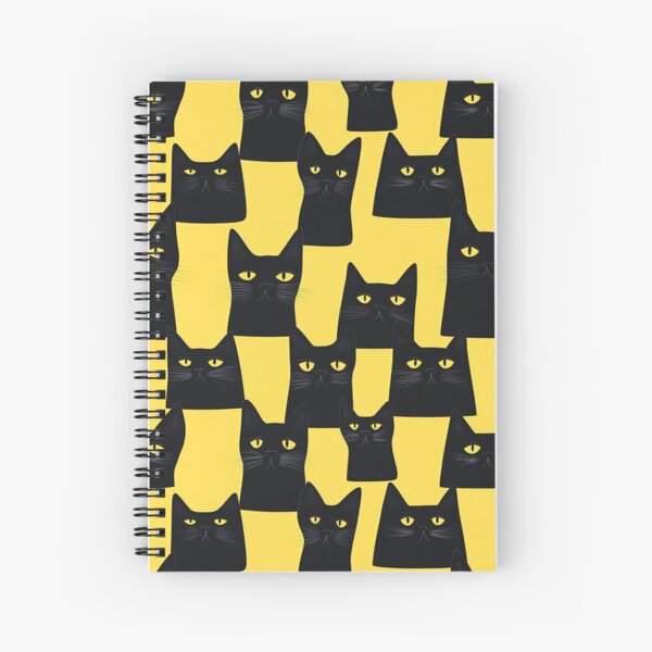 Yellow Black Cat Pattern Spiral Notebook