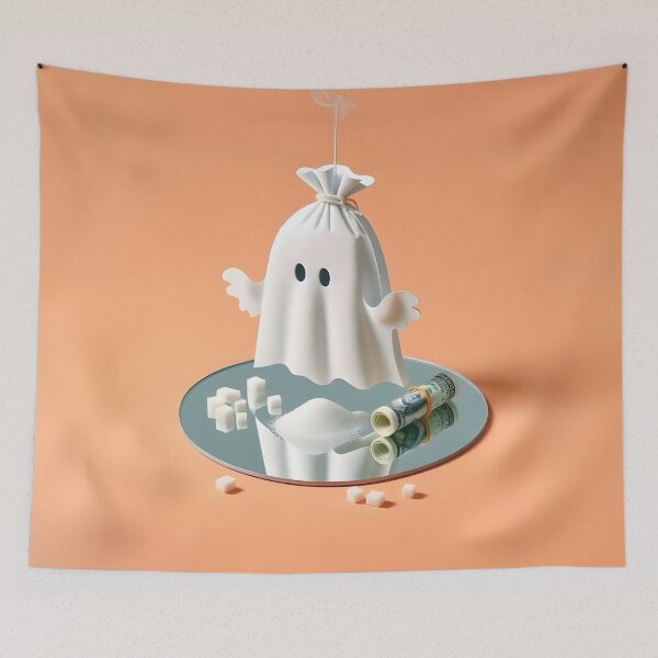 Item preview, Funny Halloween Drug Baggie Ghost with rolled Straw and Glass Mirror, Trick or Treating  designed and sold by SomniferumWars.