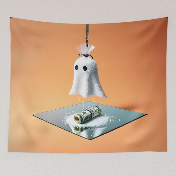 Item preview, Funny Halloween Drug Baggie Ghost with rolled Straw and Glass Mirror, Trick or Treating  designed and sold by SomniferumWars.