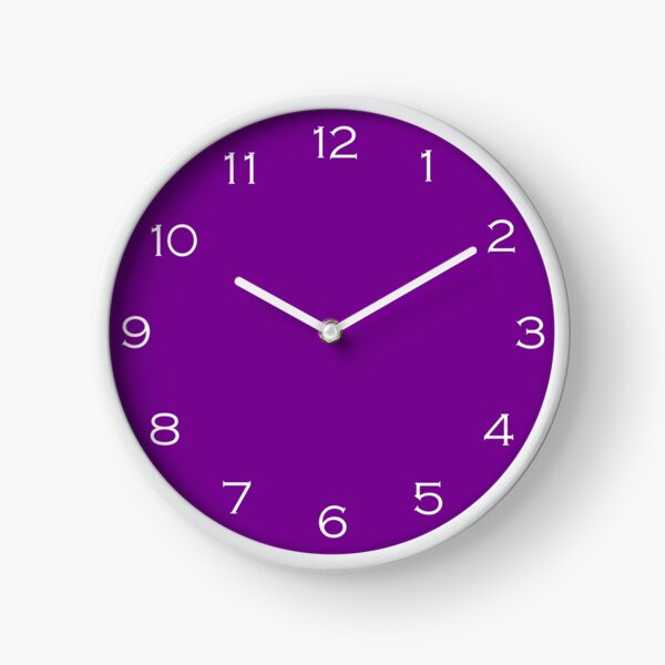 "White Numbers On Purple Wall Clock" Clock for Sale by trinketanthing