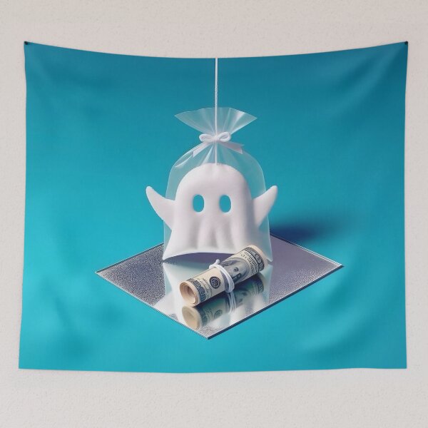 Item preview, Funny Halloween Drug Baggie Ghost with rolled Straw and Glass Mirror, Trick or Treating designed and sold by SomniferumWars.