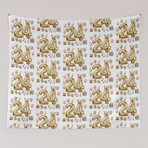 Item preview, Golden 24th Birthday Balloon Celebration Design designed and sold by momo9981.