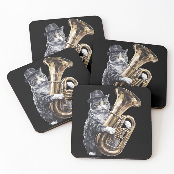 Item preview, Cat Tuba Player Geometrical designed and sold by Funny Vintage Stickers And T-Shirts.