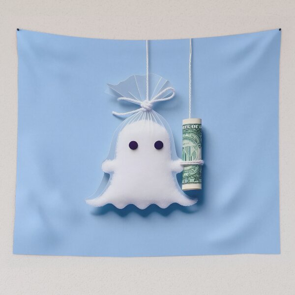 Item preview, Funny Halloween Drug Baggie Ghost with rolled Straw and Glass Mirror, Trick or Treating designed and sold by SomniferumWars.