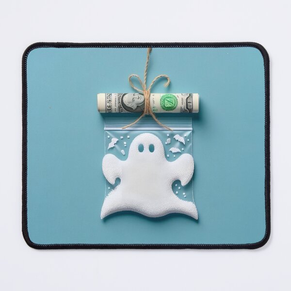 Item preview, Funny Halloween Drug Baggie Ghost with rolled Straw and Glass Mirror, Trick or Treating designed and sold by SomniferumWars.