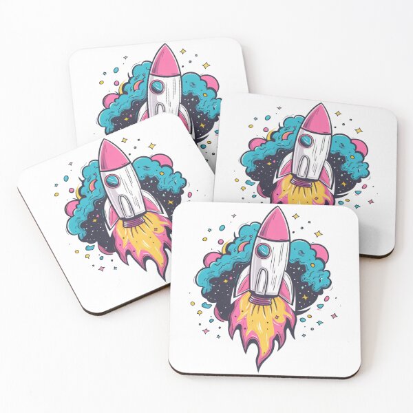 Item preview, A colorful rocket blasting off into a vibrant cosmic background filled with stars and swirling clouds, perfect for adventure themes. designed and sold by MNFTs.