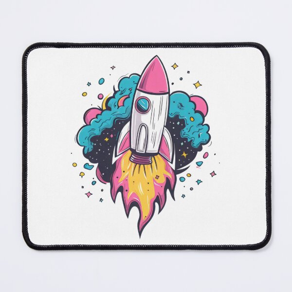 Item preview, A colorful rocket blasting off into a vibrant cosmic background filled with stars and swirling clouds, perfect for adventure themes. designed and sold by MNFTs.