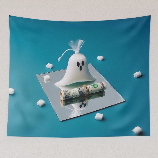 Item preview, Funny Halloween Drug Baggie Ghost with rolled Straw and Glass Mirror, Trick or Treating  designed and sold by SomniferumWars.