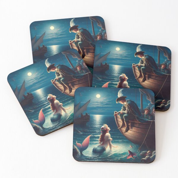 Item preview, Enchanting Sailor and Mermaid Art Under a Full Moon designed and sold by PandaTShirtShop.