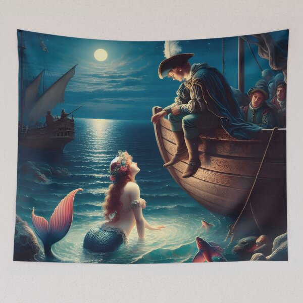 Item preview, Enchanting Sailor and Mermaid Art Under a Full Moon designed and sold by PandaTShirtShop.