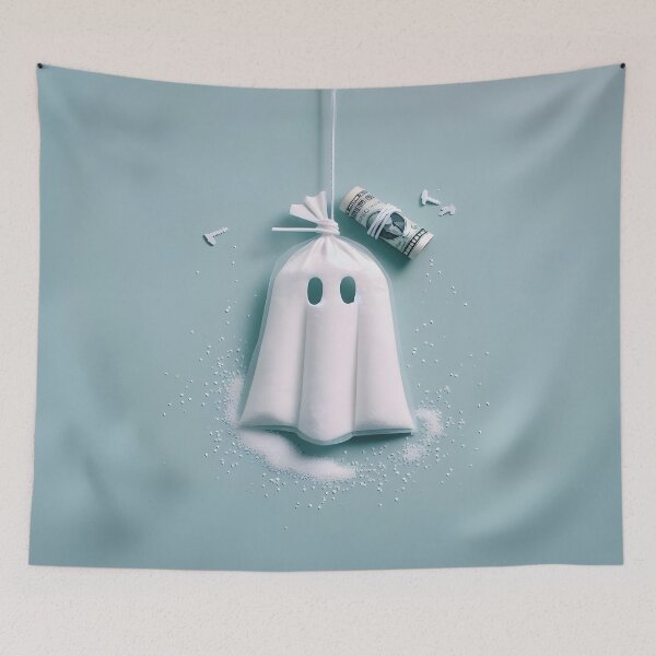 Item preview, Funny Halloween Drug Baggie Ghost with rolled Straw and Glass Mirror, Trick or Treating designed and sold by SomniferumWars.